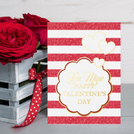 Tarjeta Festiva Con Relieve Metalizado Sé Mío Feliz Día de San Valentín Corazón Tizas Ray