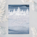 Tarjeta Festiva Con Relieve Metalizado Season's Greeting Script Winter Forest Business<br><div class="desc">Send your customers warm holiday wishes with our professional and elegant business holiday card. The design features dusty blue and watercolor background with our white winter forest trees. "Season's Greetings" is displayed in elegant foil. Personalize the front of the card with the year, company name, and your custom greeting. Display...</div>