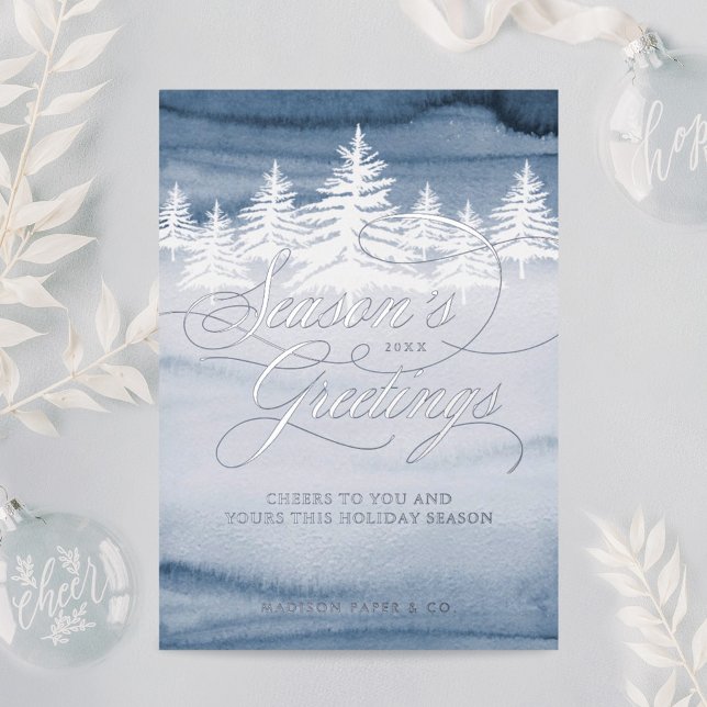 Tarjeta Festiva Con Relieve Metalizado Season's Greeting Script Winter Forest Business (Subido por el creador)