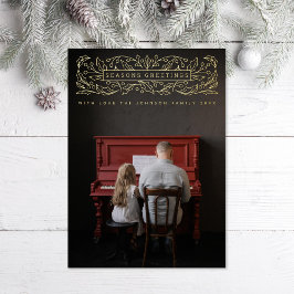 Tarjeta Festiva Con Relieve Metalizado Seasons Greetings Holly Deja Foto