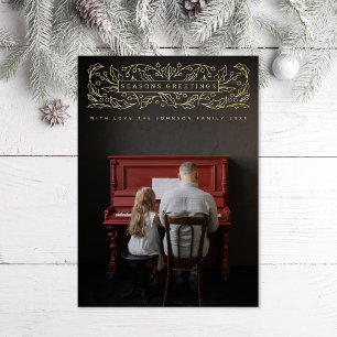 Tarjeta Festiva Con Relieve Metalizado Seasons Greetings Holly Deja Foto