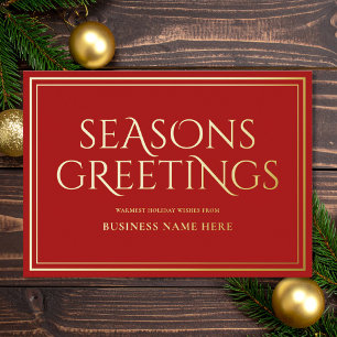 Tarjeta Festiva Con Relieve Metalizado Seasons Greetings Red Modern Elegant Business