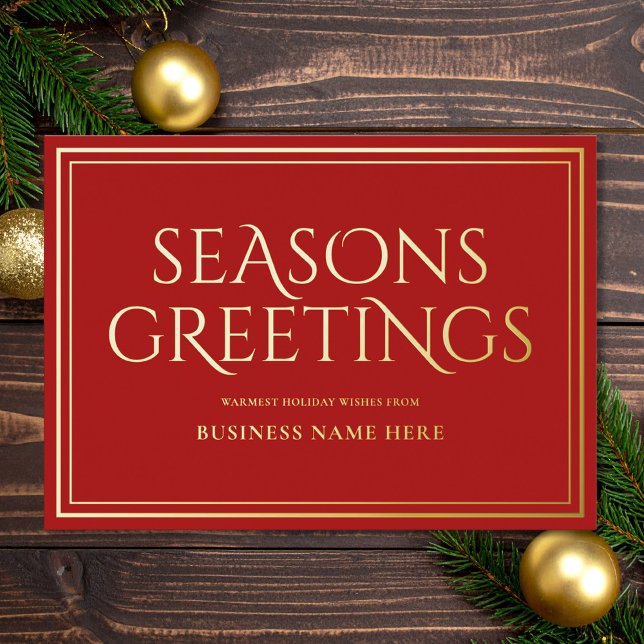 Tarjeta Festiva Con Relieve Metalizado Seasons Greetings Red Modern Elegant Business (Subido por el creador)