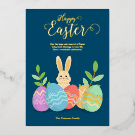 Tarjeta Festiva Con Relieve Metalizado Semana Santa | Personalizado Bunny & Eggs Gold