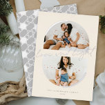 Tarjeta Festiva Con Relieve Metalizado Semicirculos minimalistas Fotografía de Amor y Luz<br><div class="desc">Esta exclusiva y elegante tarjeta de vacaciones cuenta con dos de sus fotos favoritas en una plantilla de semicírculo doble, superior e inferior acentuada con líneas minimalistas curvadas en Relieve metalizado y un moderno guión de escritura a mano marcado por Relieve metalizado con el saludo, 'amor y luz' colocado en...</div>