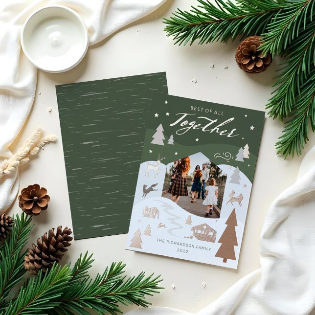 Tarjeta Festiva Con Relieve Metalizado Sencilla alegría para los animales de Woodland y l (Simple Joy Woodland Animals & Cozy Village Photo Foil Holiday Card)