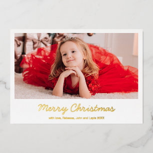 Tarjeta Festiva Con Relieve Metalizado Sencilla Elegante Foto Navidad Moderna