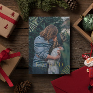 Tarjeta Festiva Con Relieve Metalizado Sencilla foto de compromiso elegante moderna Nav