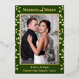 Tarjeta Festiva Con Relieve Metalizado Sencilla foto de Navidades casados y merry recién