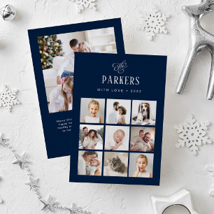 Tarjeta Festiva Con Relieve Metalizado Sencilla y elegante cuadrícula fotográfica familia