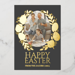 Tarjeta Festiva Con Relieve Metalizado Sencilla y elegante tipografía Familia de Pascua U