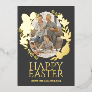 Tarjeta Festiva Con Relieve Metalizado Sencilla y elegante tipografía Familia de Pascua U