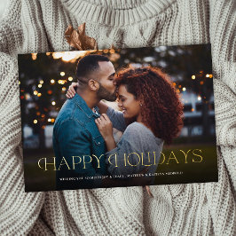 Tarjeta Festiva Con Relieve Metalizado Sencillo Elegante Felices Fiestas Floral Atrás
