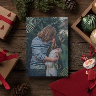 Tarjeta Festiva Con Relieve Metalizado Sencillo Elegante Moderno Foto de Compromiso Nav