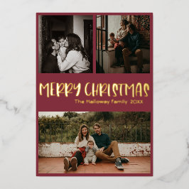 Tarjeta Festiva Con Relieve Metalizado Sencillos Navidades clásicos Red Three Photo Gold