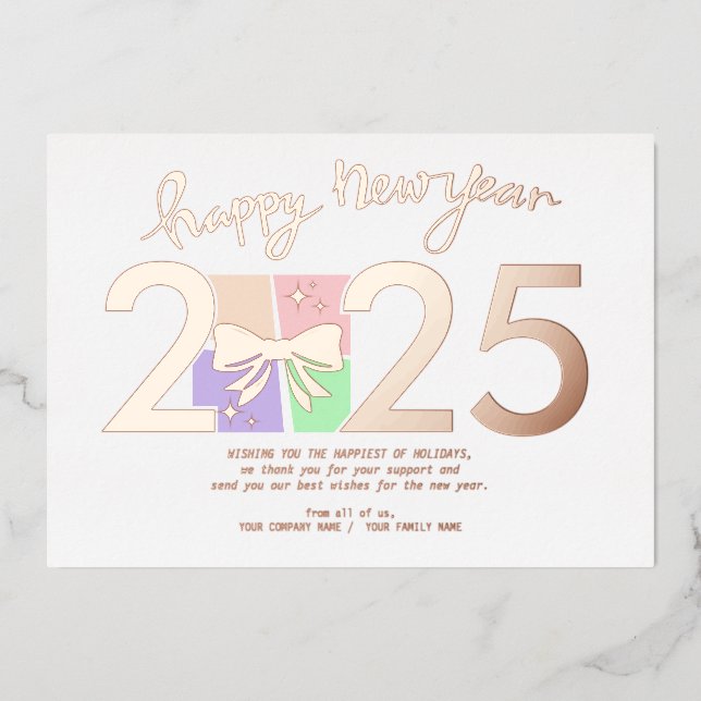 Tarjeta Festiva Con Relieve Metalizado Sencillos Navidades elegantes Caja de regalo de Añ (Anverso)