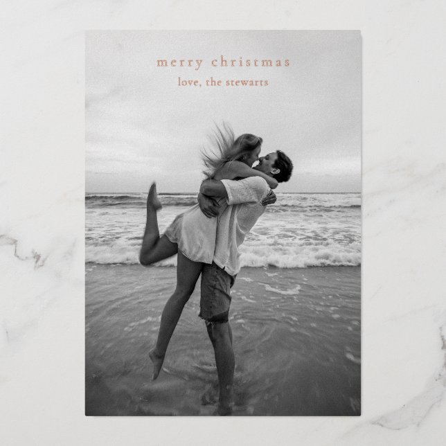 Tarjeta Festiva Con Relieve Metalizado Sencillos Navidades modernos fotográficos (Anverso)