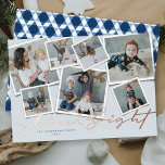Tarjeta Festiva Con Relieve Metalizado Shine Bright 7 Collage de fotos instantáneo Hanukk<br><div class="desc">Este elegante y único diseño de tarjetas de vacaciones cuenta con 7 collage instantáneo de fotos y un saludo prensado de Relieve metalizado con las palabras "Brillo brillante" en caligrafía de escritura a mano. El nombre de la familia se encuentra en la parte inferior. La parte trasera de la tarjeta...</div>