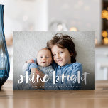 Tarjeta Festiva Con Relieve Metalizado Shine Bright | Foto completa Hanukkah Silver<br><div class="desc">La tarjeta de fotografía festiva Hanukkah presenta su foto horizontal o orientada al paisaje favorita en todo el sangrado,  con "brillo brillante" colocado en la tipografía de pincel con letras de Relieve metalizado plateado. Personaliza la parte delantera de la tarjeta con tus nombres y mensajes de vacaciones cortos.</div>