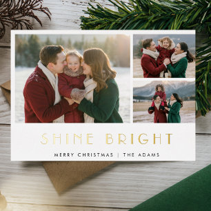 Tarjeta Festiva Con Relieve Metalizado Shine Bright Navidades 3 Photo Gold