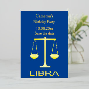 Tarjeta Festiva Con Relieve Metalizado Signo de estrella de balanzas de oro de Libra Cump