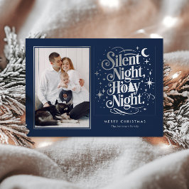 Tarjeta Festiva Con Relieve Metalizado Silent Night Holy Night Christmas Holiday