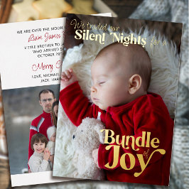 Tarjeta Festiva Con Relieve Metalizado Silents Nights Bundle of Joy 2 Photo Baby Birth