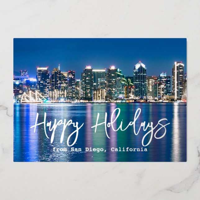 Tarjeta Festiva Con Relieve Metalizado Silueta de San Diego en plata Foto familiar person (Anverso)