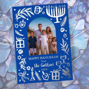 Tarjeta Festiva Con Relieve Metalizado SILVER de foto caprichosa de HANUKKAH Personalizad