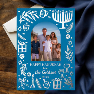 Tarjeta Festiva Con Relieve Metalizado SILVER de foto caprichosa de HANUKKAH Personalizad