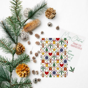 Tarjeta Festiva Con Relieve Metalizado Símbolos festivos de Navidades coloridos y de oro