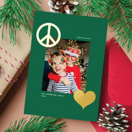 Tarjeta Festiva Con Relieve Metalizado Símbolos modernos de amor por la paz Una foto Oro 