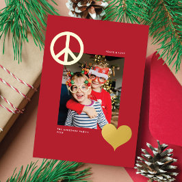 Tarjeta Festiva Con Relieve Metalizado Símbolos modernos de amor por la paz Una foto Oro 