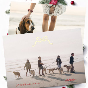 Tarjeta Festiva Con Relieve Metalizado simple alegre foto minimalista navidades de oro ar
