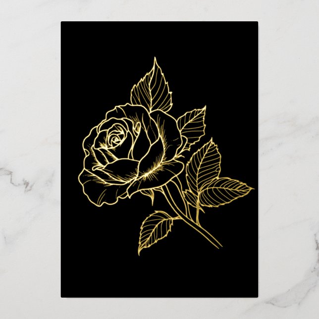 Tarjeta Festiva Con Relieve Metalizado Simple Elegant Gold Rose Black Note Card (Anverso)