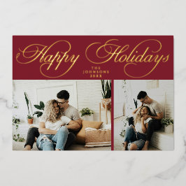 Tarjeta Festiva Con Relieve Metalizado Simple Elegant Red Family Photo Collage Christmas