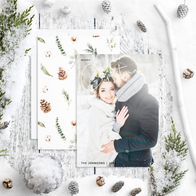 Tarjeta Festiva Con Relieve Metalizado Simple Feliz Navidad Cotton Winter Wedding Photo (Subido por el creador)