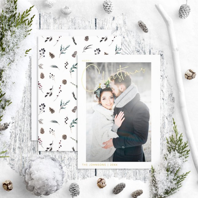 Tarjeta Festiva Con Relieve Metalizado Simple Feliz Navidad Pinecone Boda Foto (Subido por el creador)