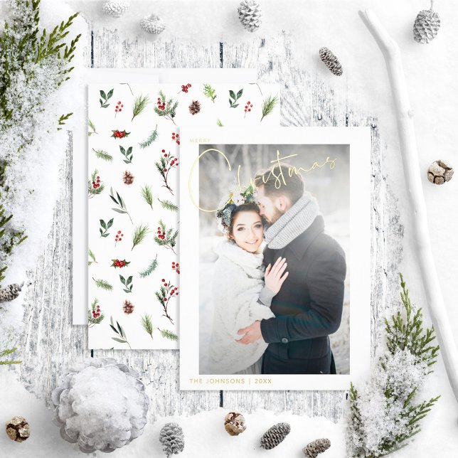 Tarjeta Festiva Con Relieve Metalizado Simple Feliz Navidad Red Winter Wedter Photo (Subido por el creador)