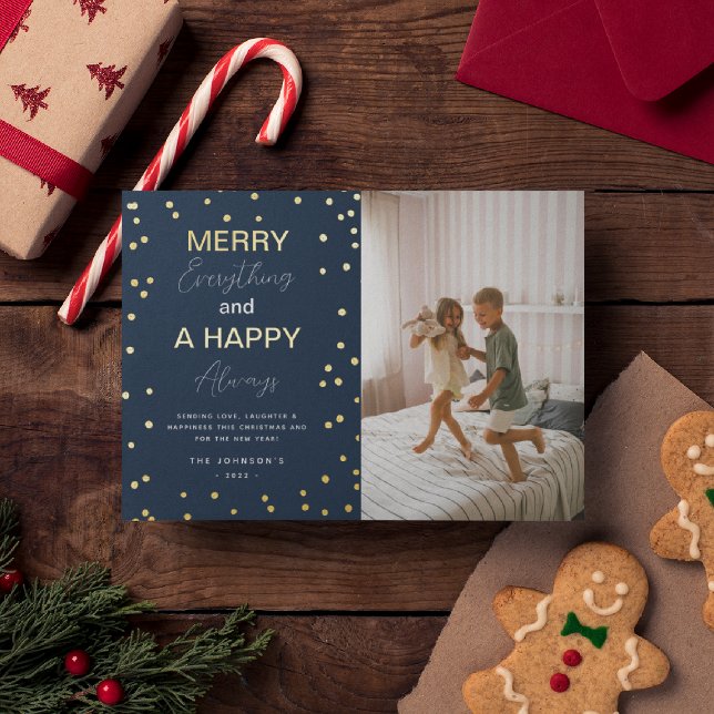 Tarjeta Festiva Con Relieve Metalizado Simple 'Feliz Todo' Foto Navidad Dorado (Subido por el creador)