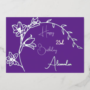Tarjeta Festiva Con Relieve Metalizado Simple Floral Purple & Silver Ageday