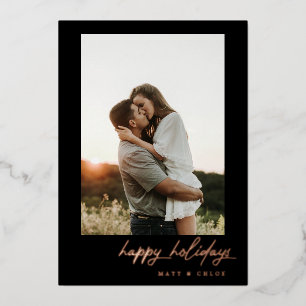 Tarjeta Festiva Con Relieve Metalizado Simple Happy Holidays Navidad Photo