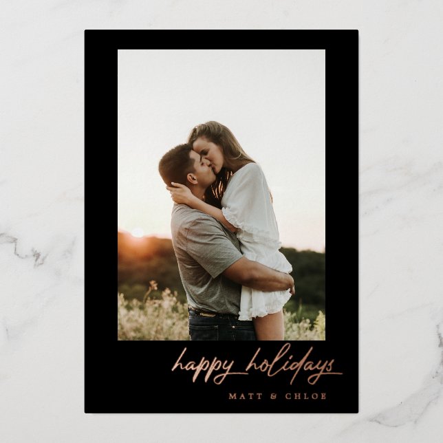 Tarjeta Festiva Con Relieve Metalizado Simple Happy Holidays Navidad Photo (Anverso)