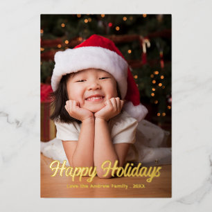 Tarjeta Festiva Con Relieve Metalizado Simple Happy Holidays Navidad Photo