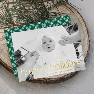 Tarjeta Festiva Con Relieve Metalizado Simple Happy Holidays Photo Gold