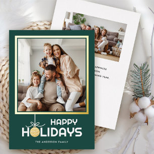 Tarjeta Festiva Con Relieve Metalizado Simple Happy Holidays Photo Navidad Gold