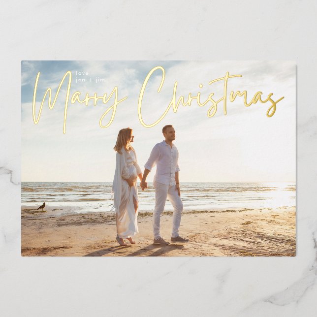 Tarjeta Festiva Con Relieve Metalizado simple MARRY NAVIDADES Gold Photo (Anverso)