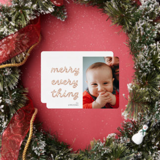 Tarjeta Festiva Con Relieve Metalizado Simple Merry Everything Photo