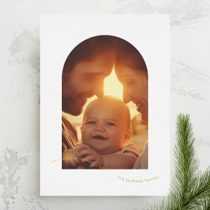 Tarjeta Festiva Con Relieve Metalizado Simple Minimalista Oro Feliz Navidad Foto