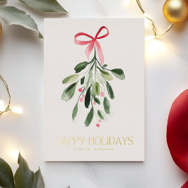 Tarjeta Festiva Con Relieve Metalizado Simple Mistletoe Navidades no fotográficos Gold